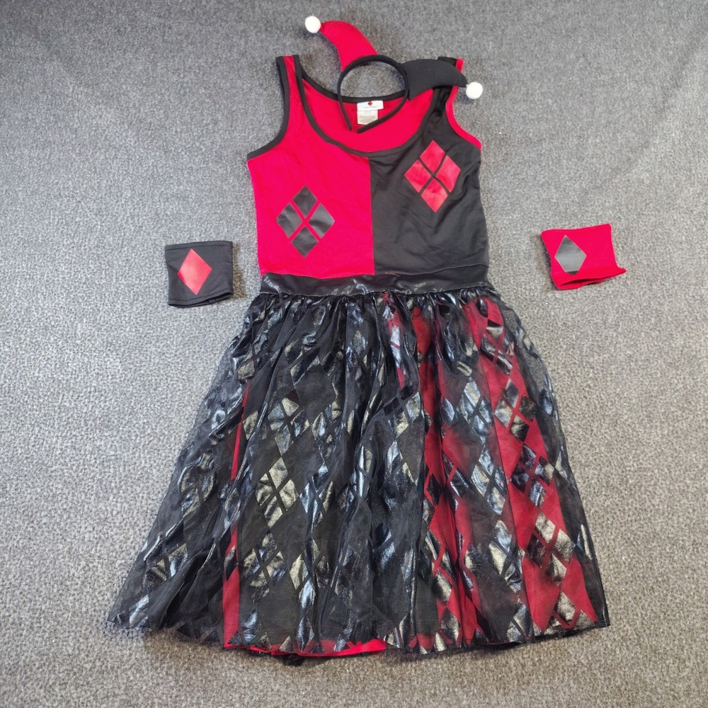 Harley Quinn Costume Dress Women Small Red Black Cosplay Halloween Jester
